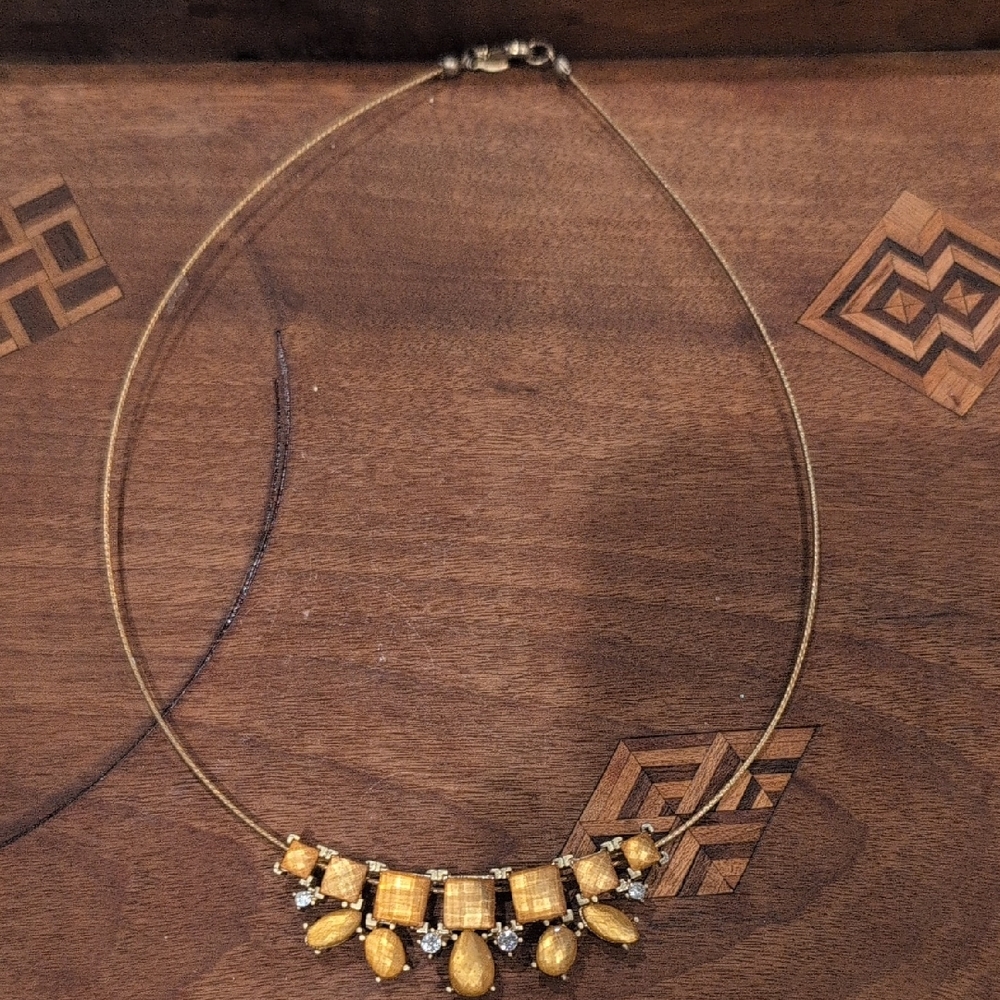 Vintage Avon SAQ Gold Tone Wire with Yellow Resin and Clear Rhinestones 17 Inch